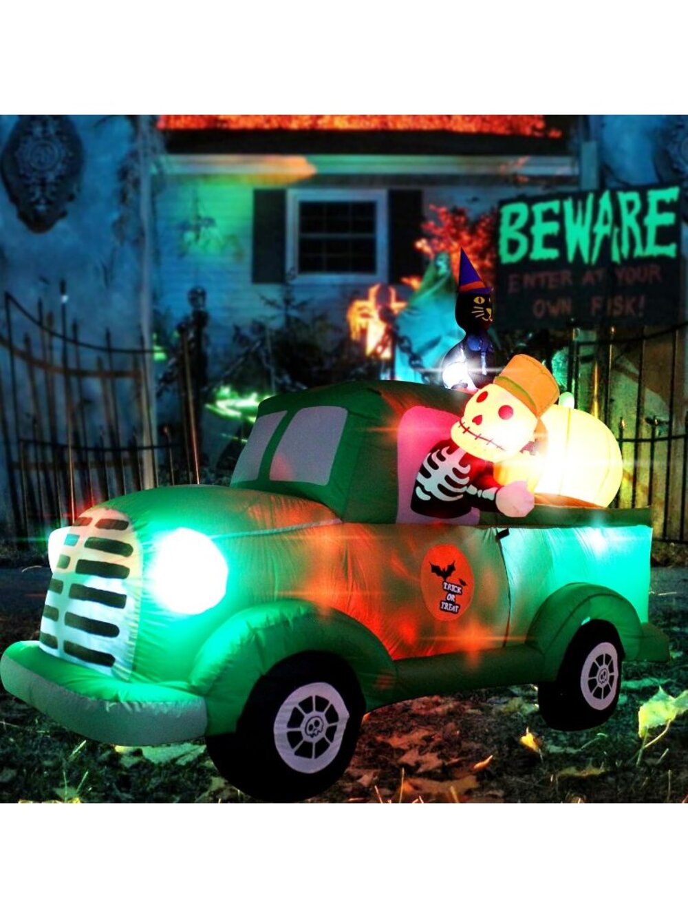 🎃7.5FT Long Halloween Inflatable Ghost Car Decorations with LED Lights Yard Dec